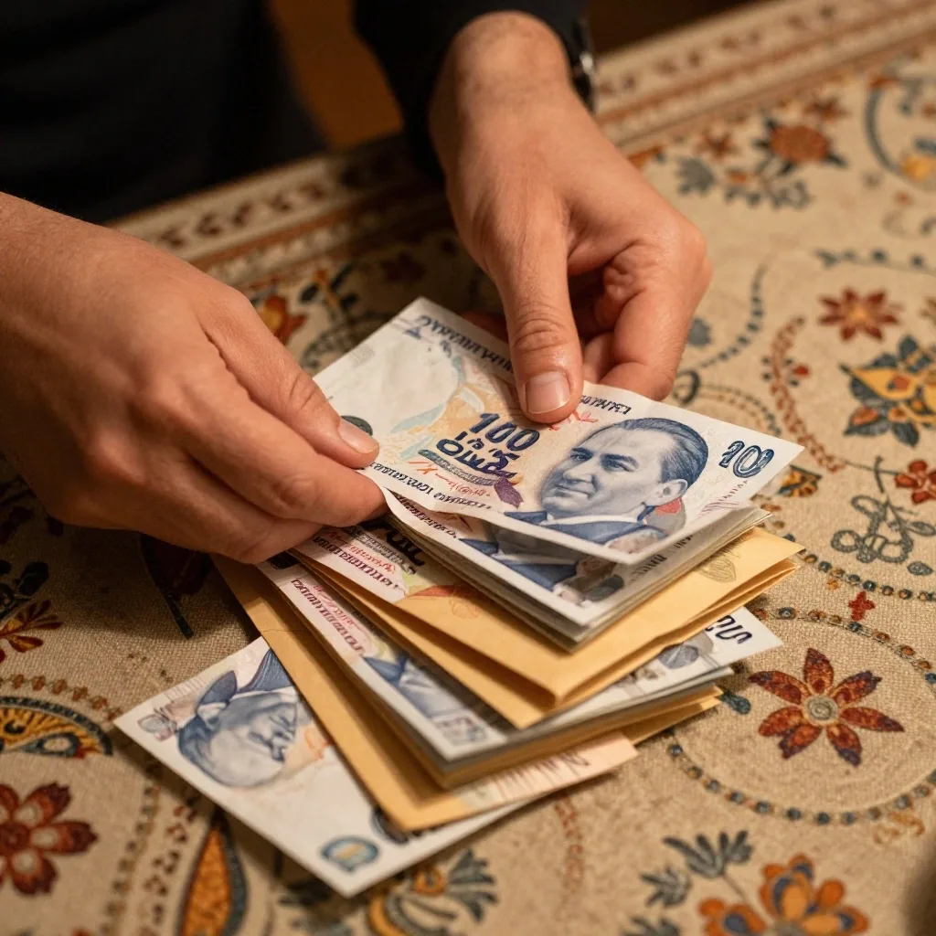 Evde zarf yöntemiyle bütçe yapan eller